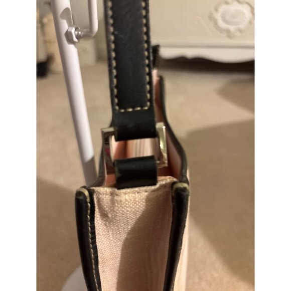 Vintage Ralph Lauren Beige Linen Handbag With Black Leather Trim - Picture 15 of 16